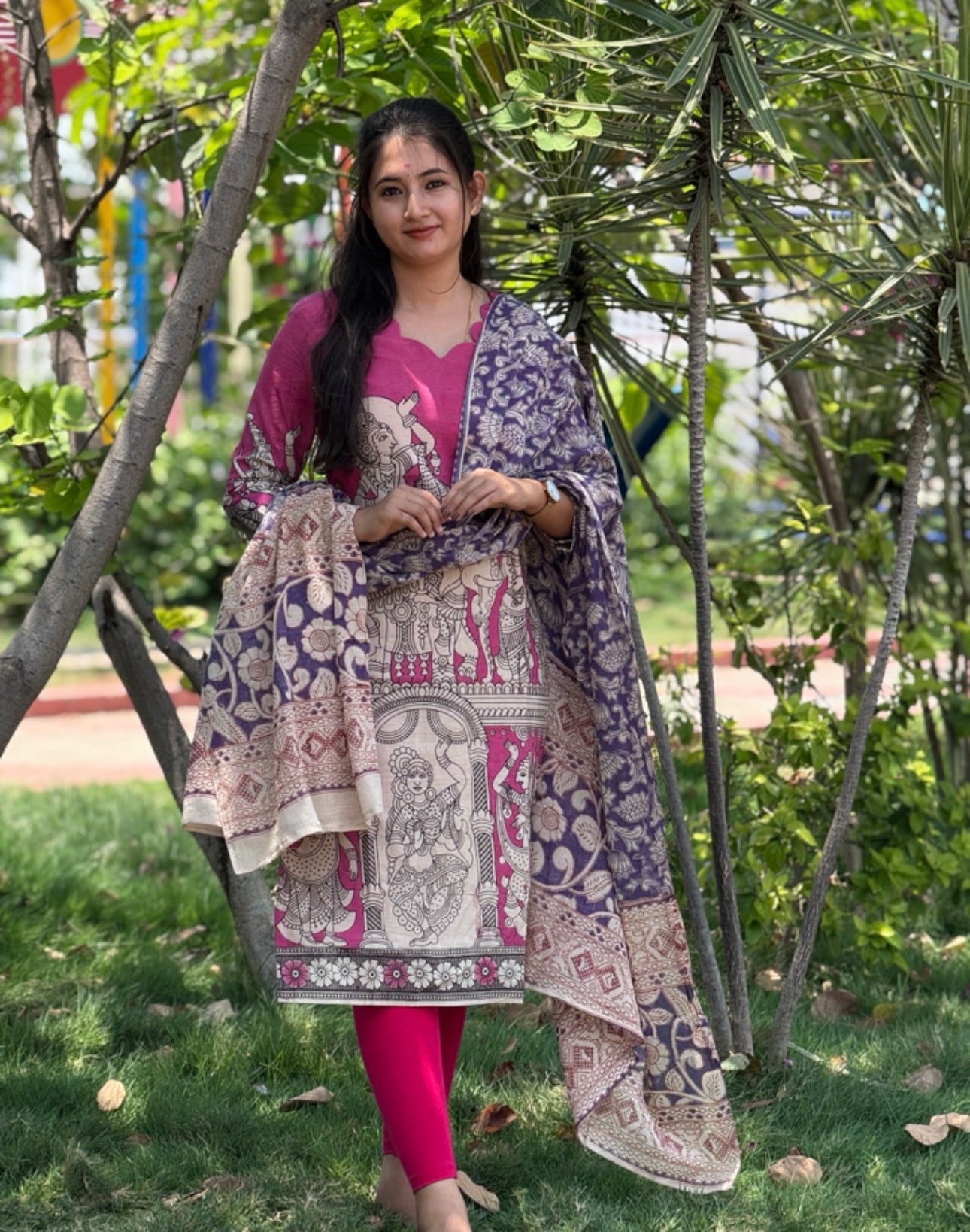 AC201 Kalamkari kurti dupatta set