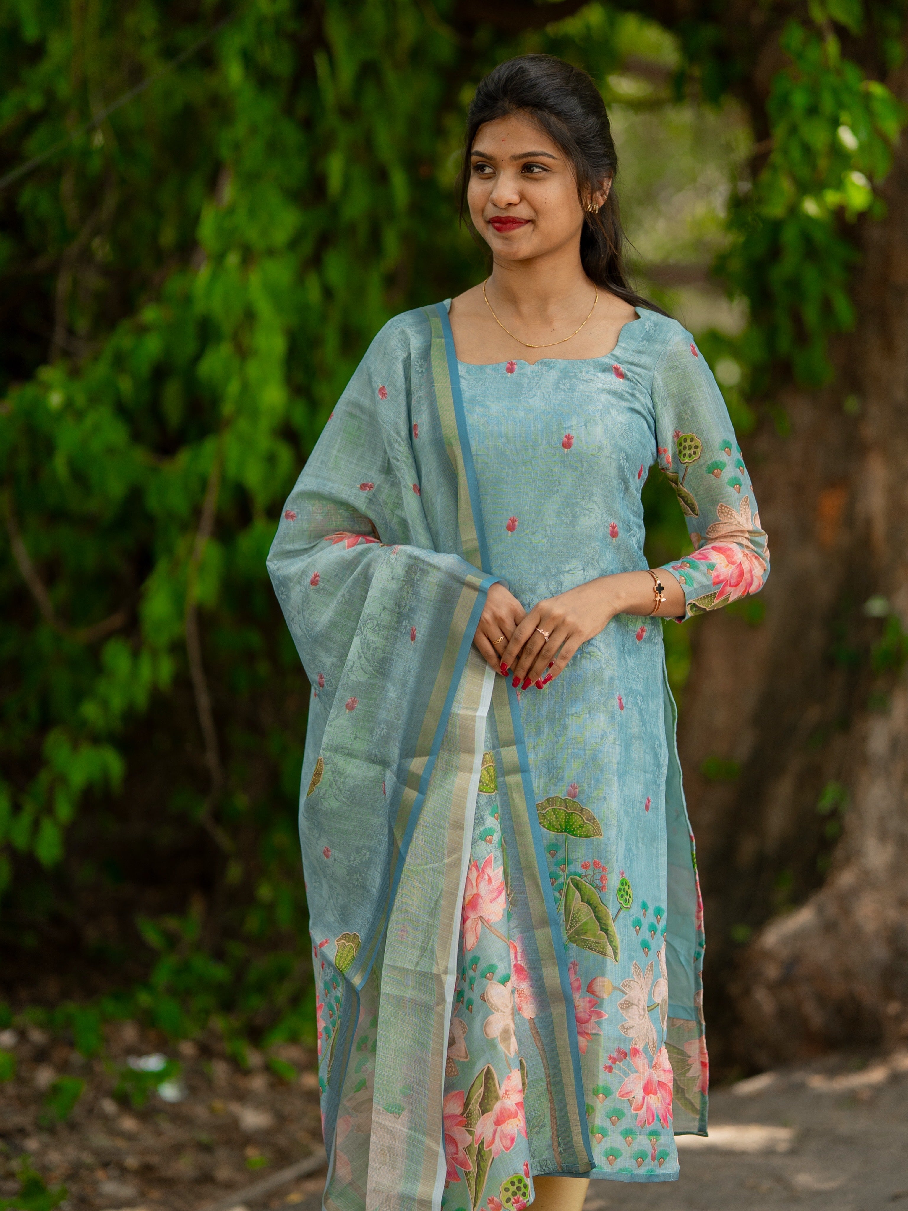 AC238 Ice Blue Chanderi Tissue Kurti Dupatta