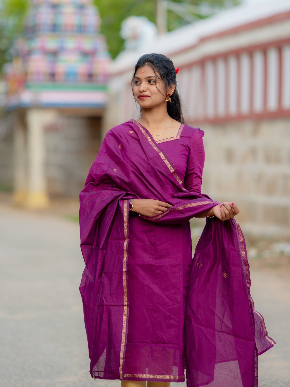 DS07 Maheshwari Silk Cotton Kurti Dupatta Set