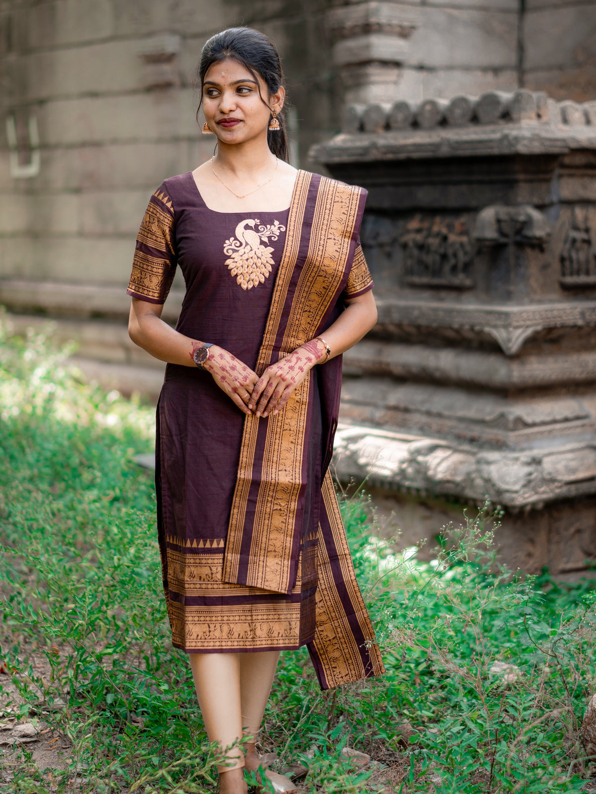DS06 Kanchi Cotton Embroidery Kurti Dupatta Set