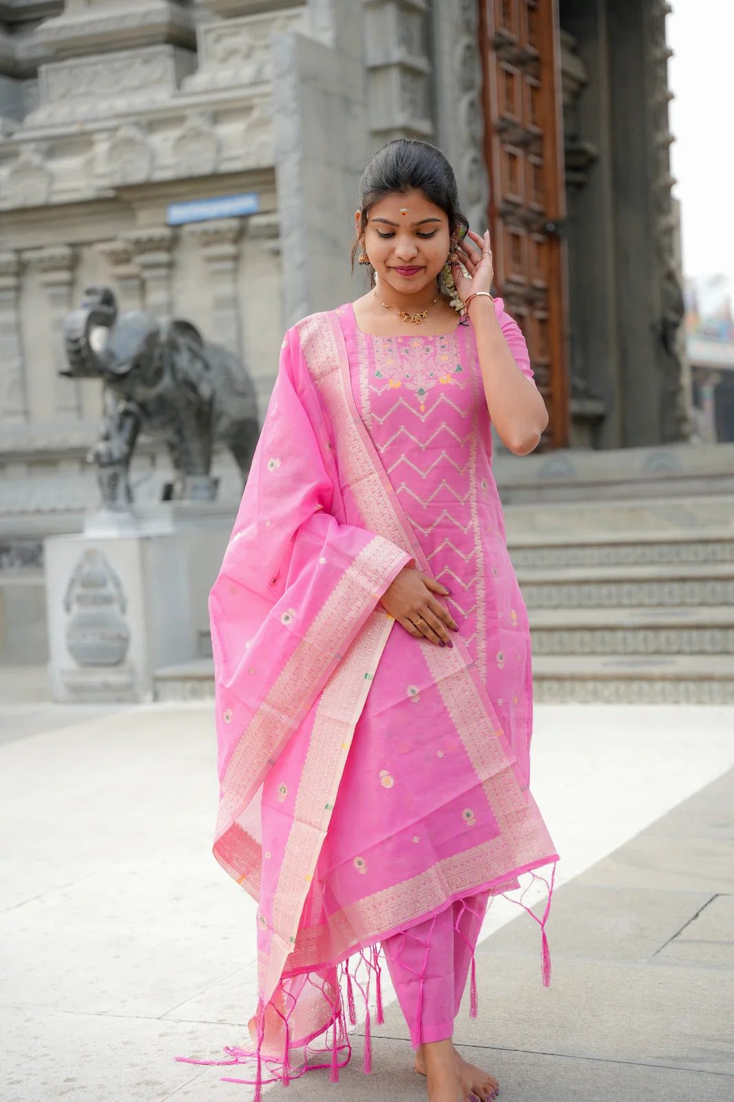 AC177 Baby Pink Banarasi Silk Suit