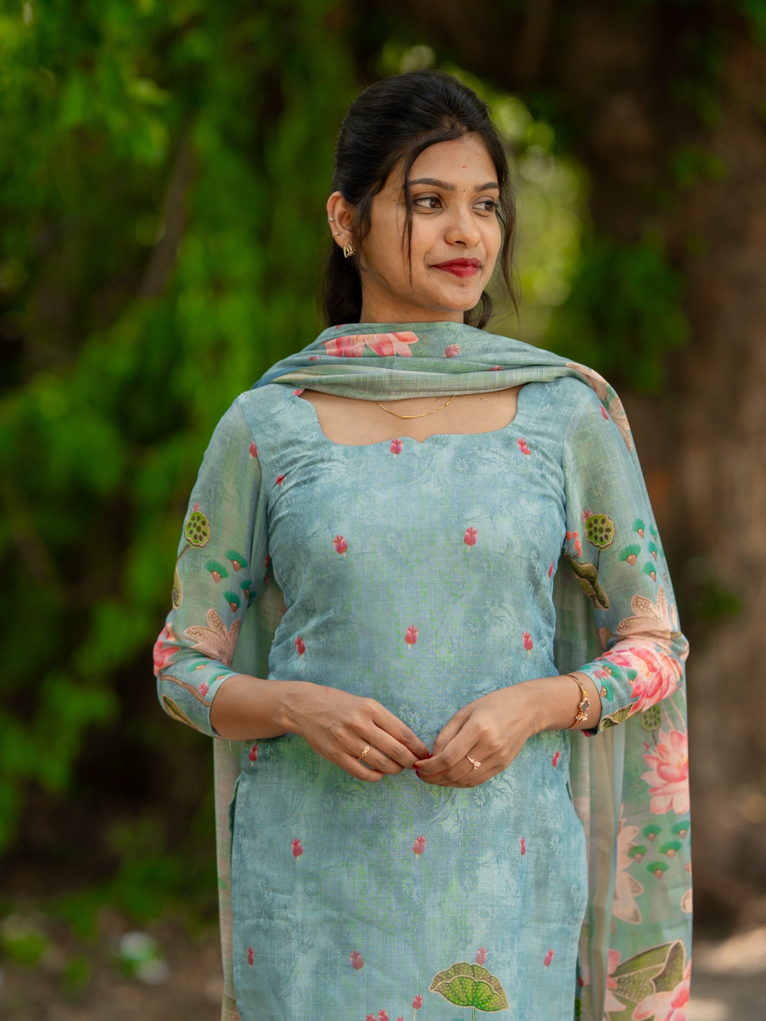 AC238 Ice Blue Chanderi Tissue Kurti Dupatta