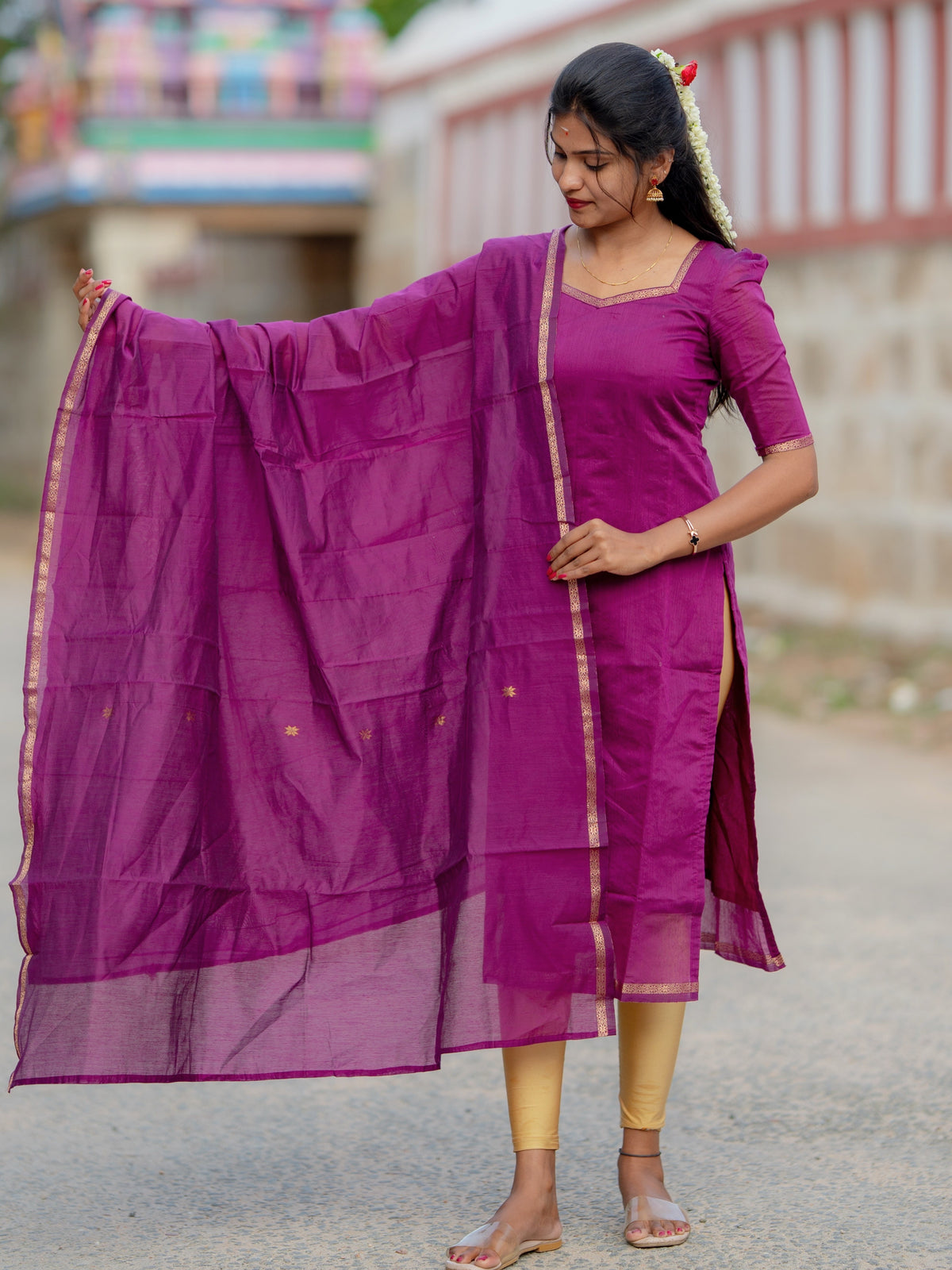 DS07 Maheshwari Silk Cotton Kurti Dupatta Set