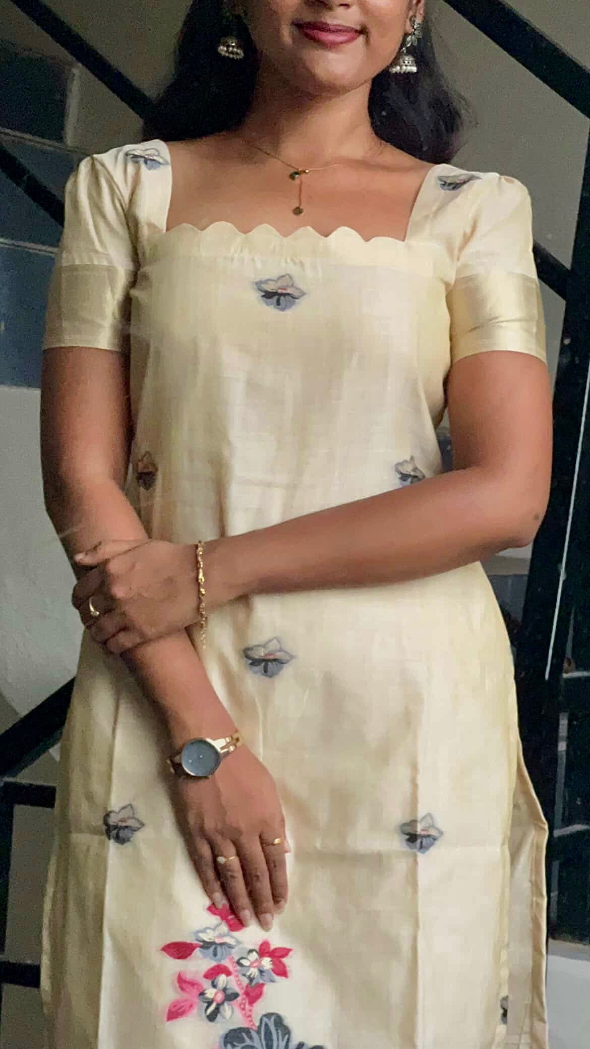AC218 Cream Jamdani Cotton Kurti set