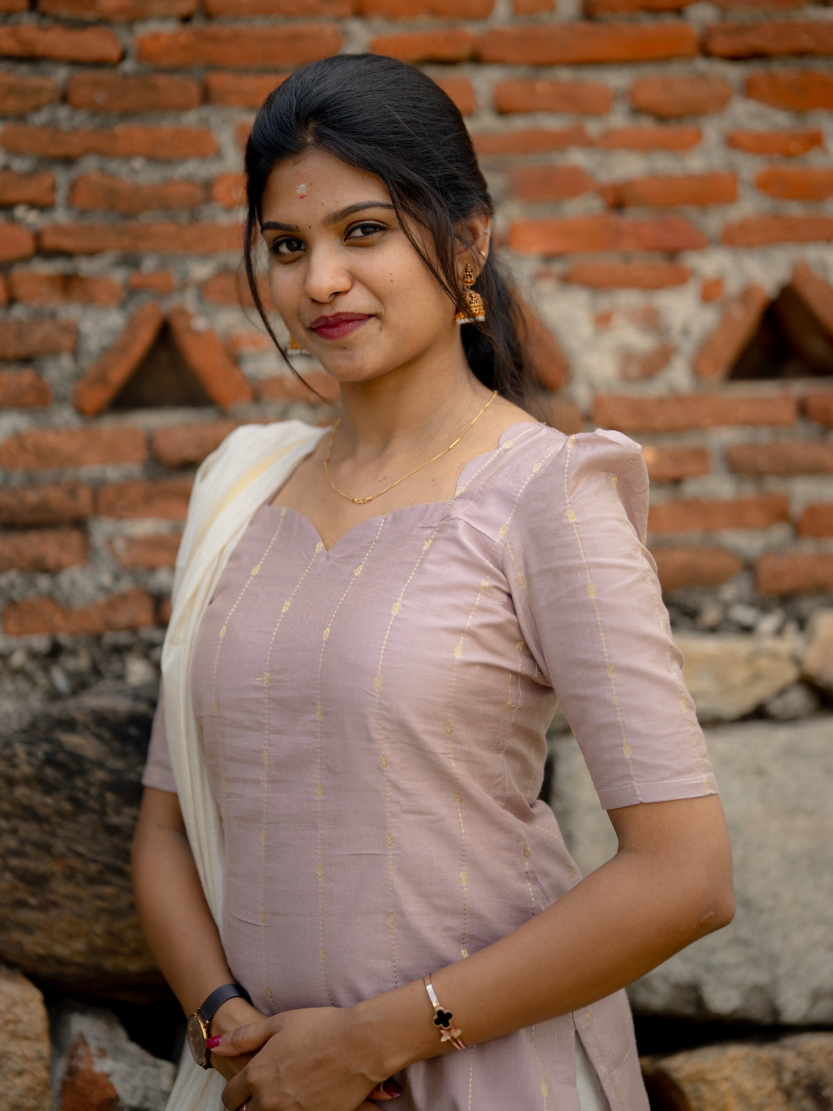 AC239 Dusty Lavender Butter Silk Kurti set