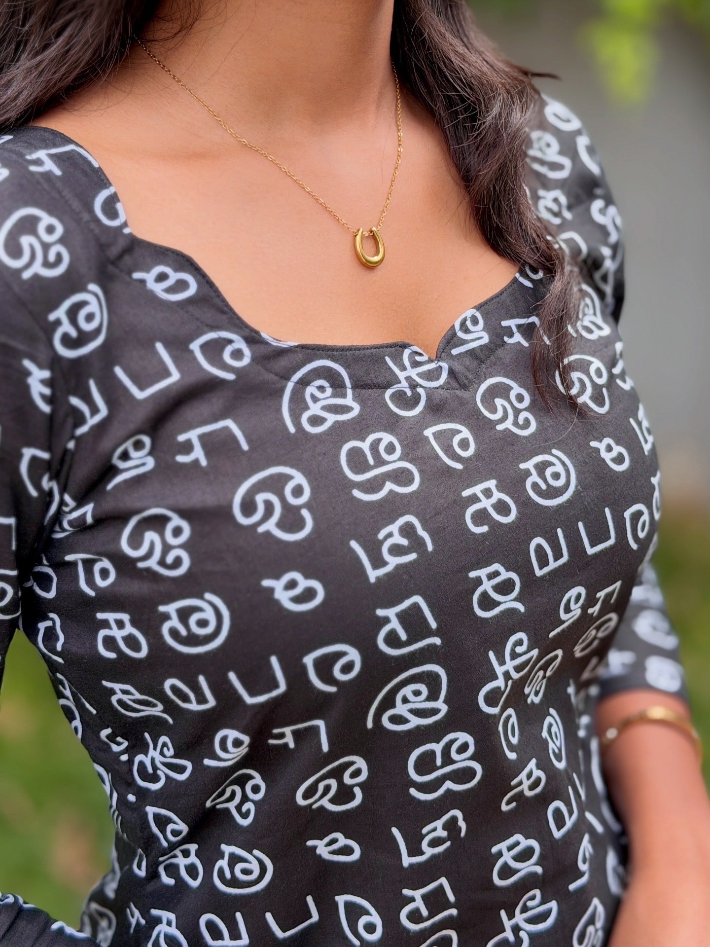 AC224 Tamil Font Black cotton Kurti