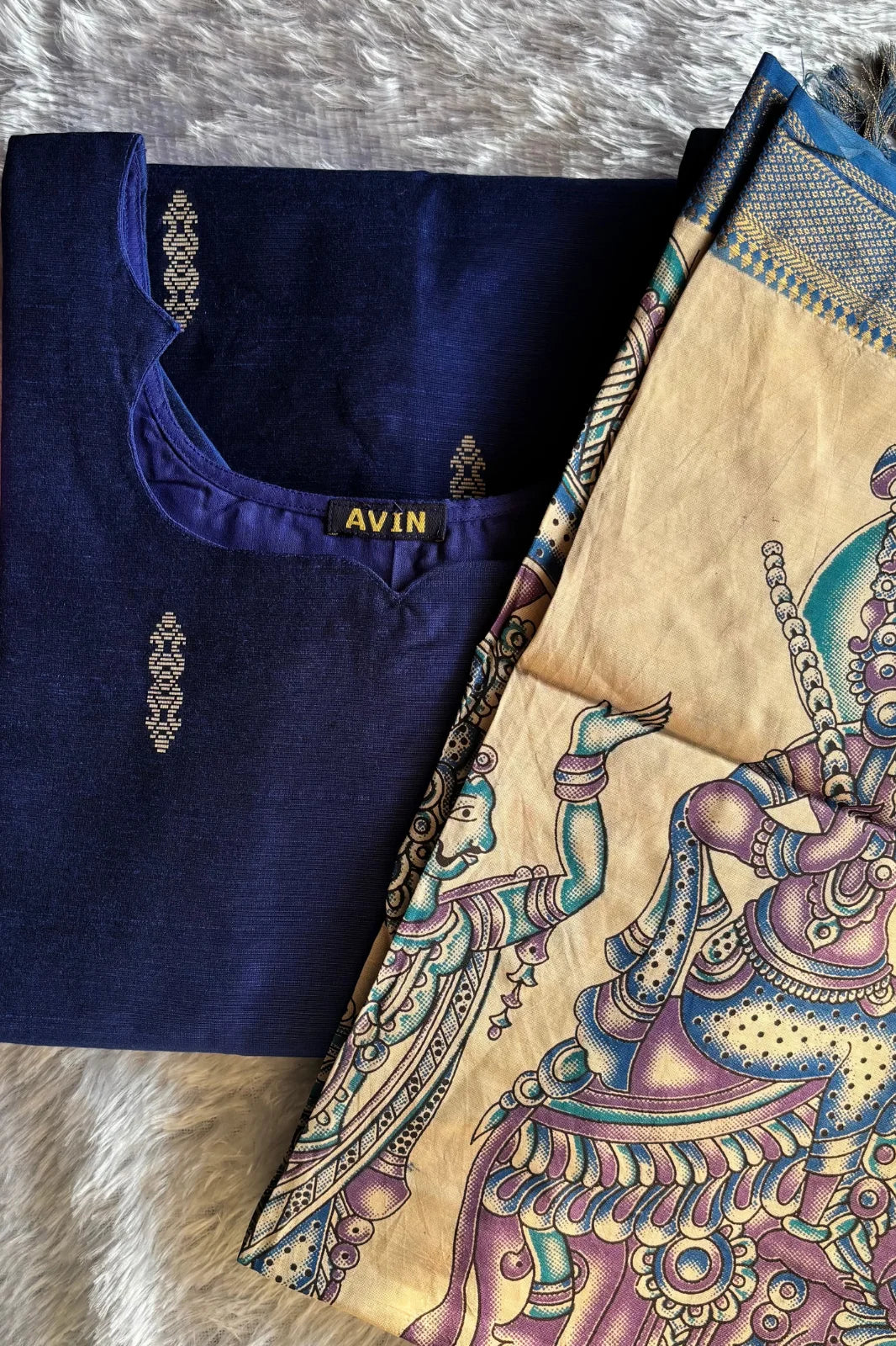 AC175 Raw Silk Kurti with Kalamkari Silk Dupatta