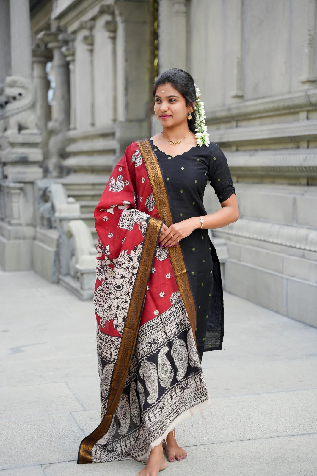 AC175 Raw Silk Kurti with Kalamkari Silk Dupatta