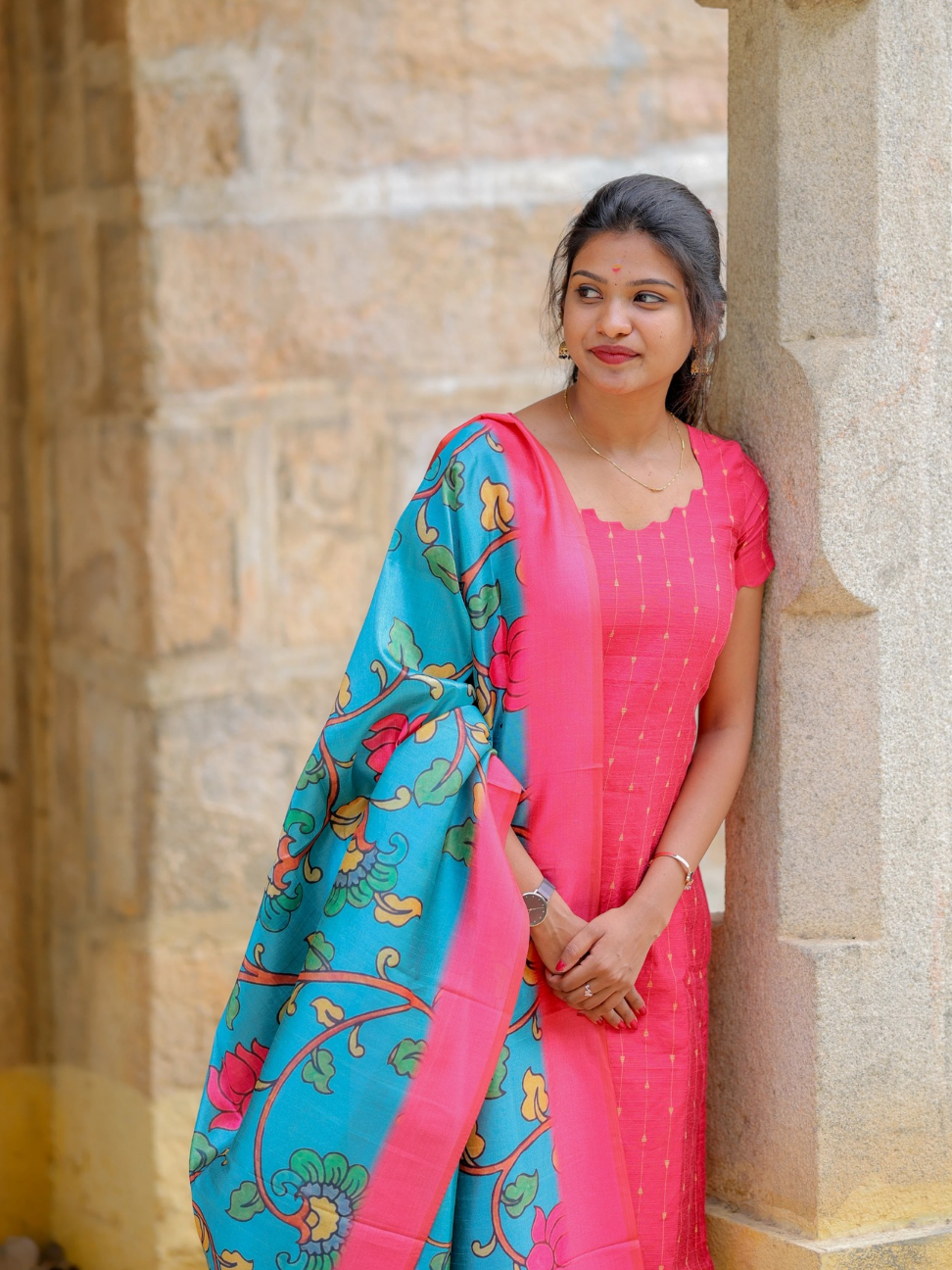 AC202 Pink Raw Silk Set with Art Silk Dupatta