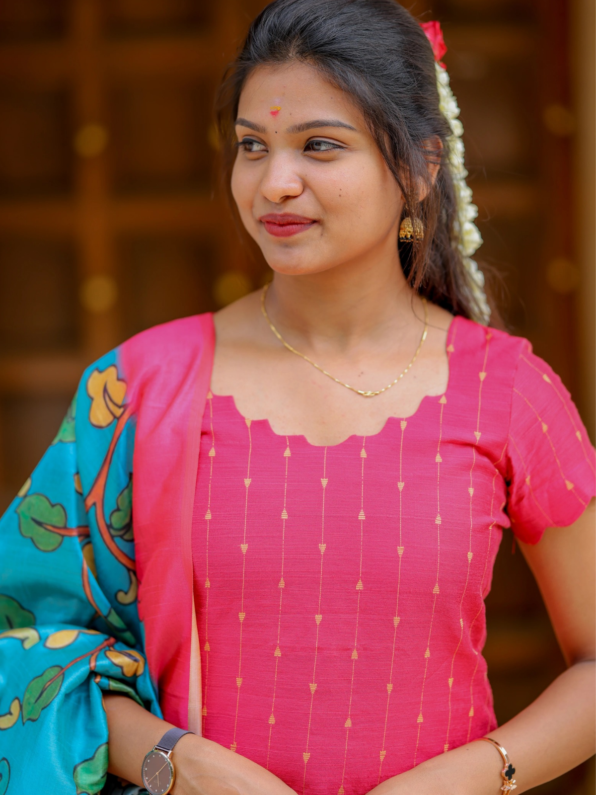 AC202 Pink Raw Silk Set with Art Silk Dupatta