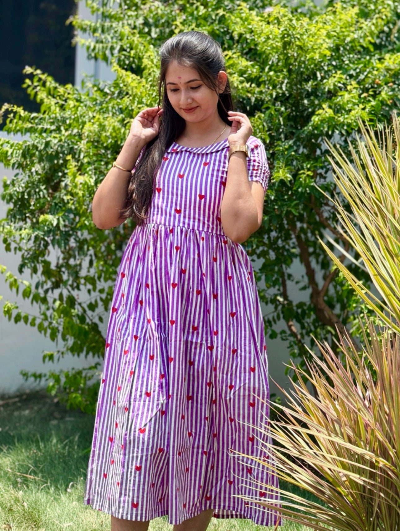 AC206 COTTON STRIPES MAXI DRESS