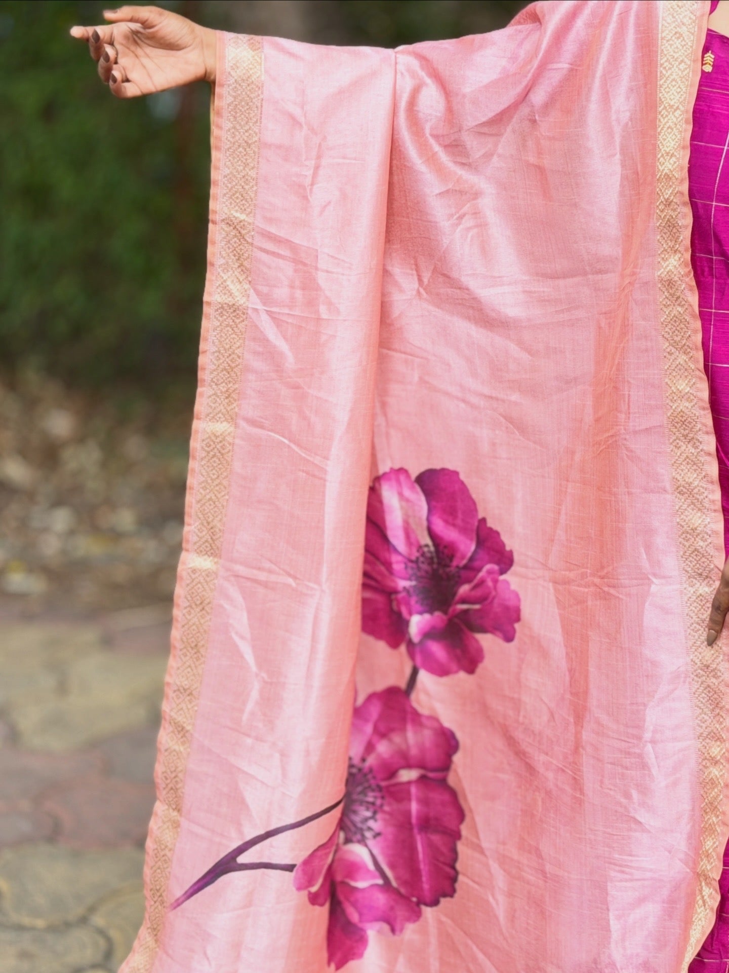 AC234 Magenta Pink Raw Silk kurti dupatta set