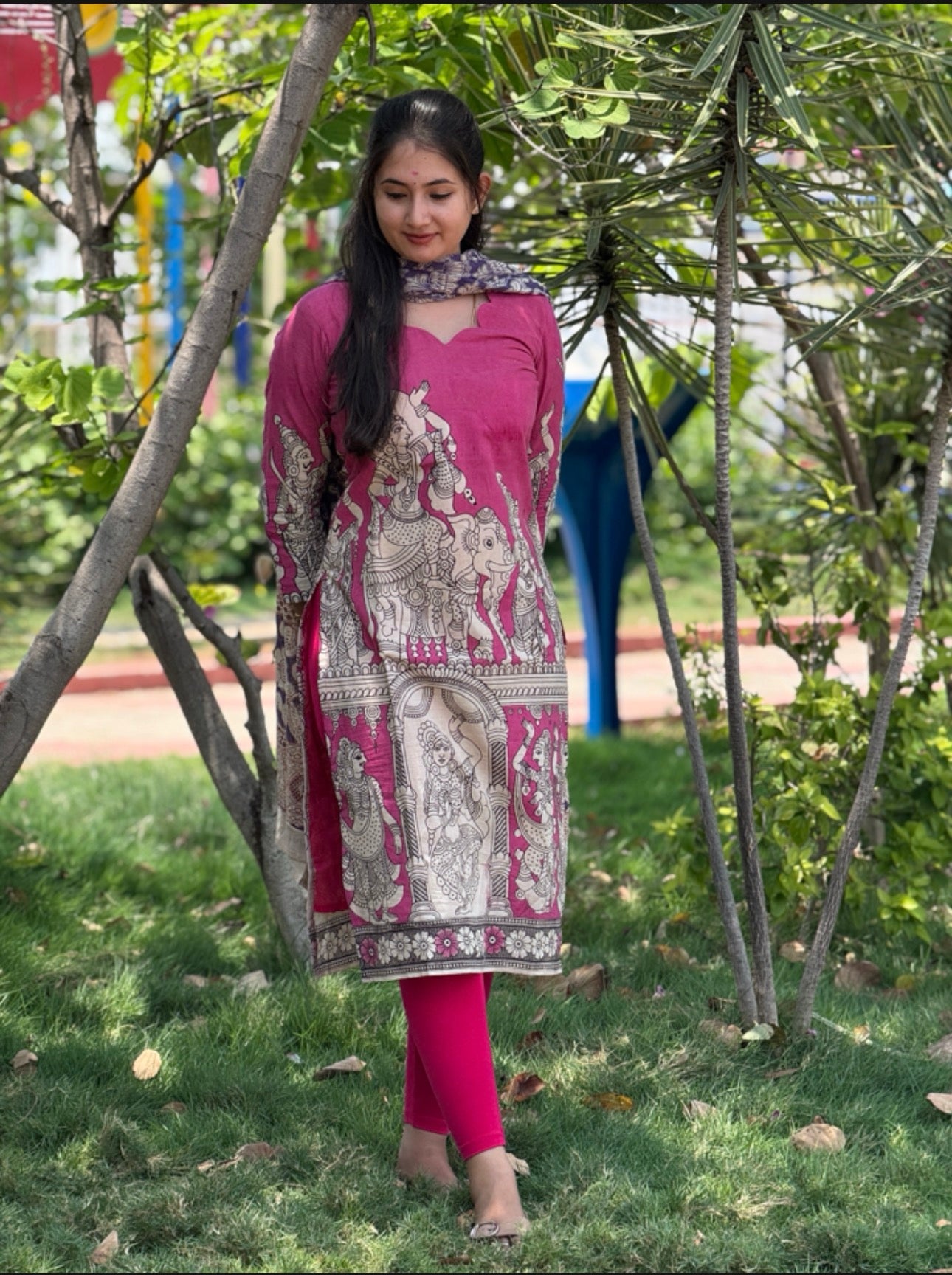 AC201 Kalamkari kurti dupatta set