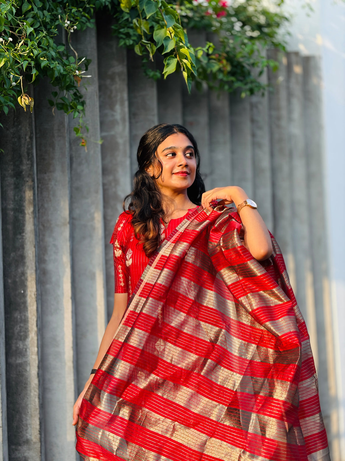 AC254 Red Banarasi Silk kurti dupatta set
