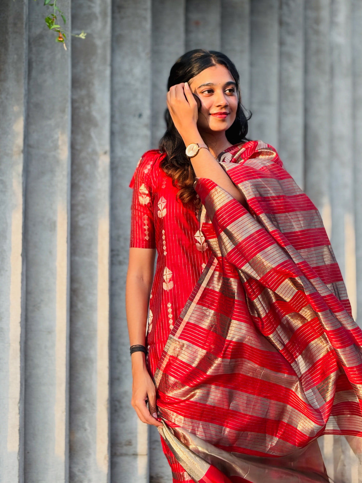 AC254 Red Banarasi Silk kurti dupatta set