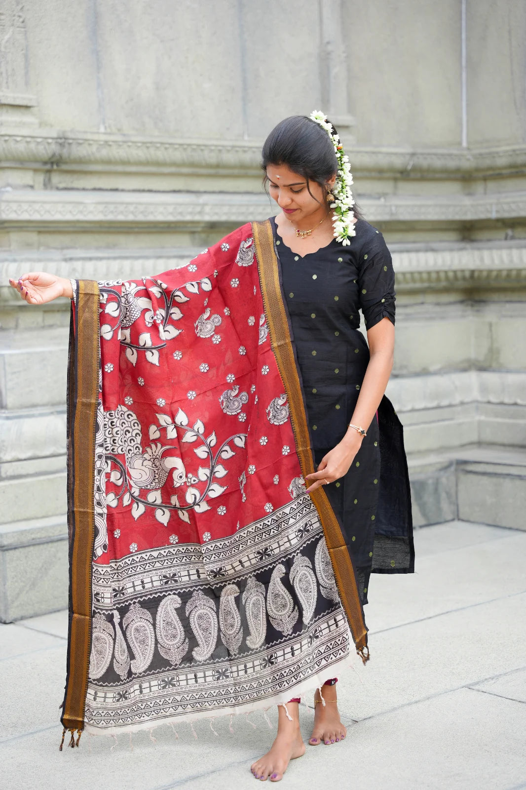 AC175 Raw Silk Kurti with Kalamkari Silk Dupatta