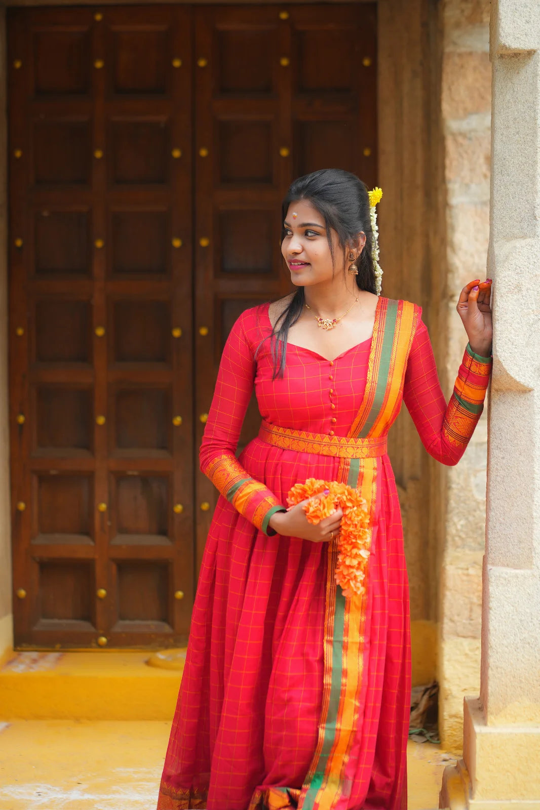 AC168 Narayanpet Cotton Gown with Dupatta Set – Avin Couture