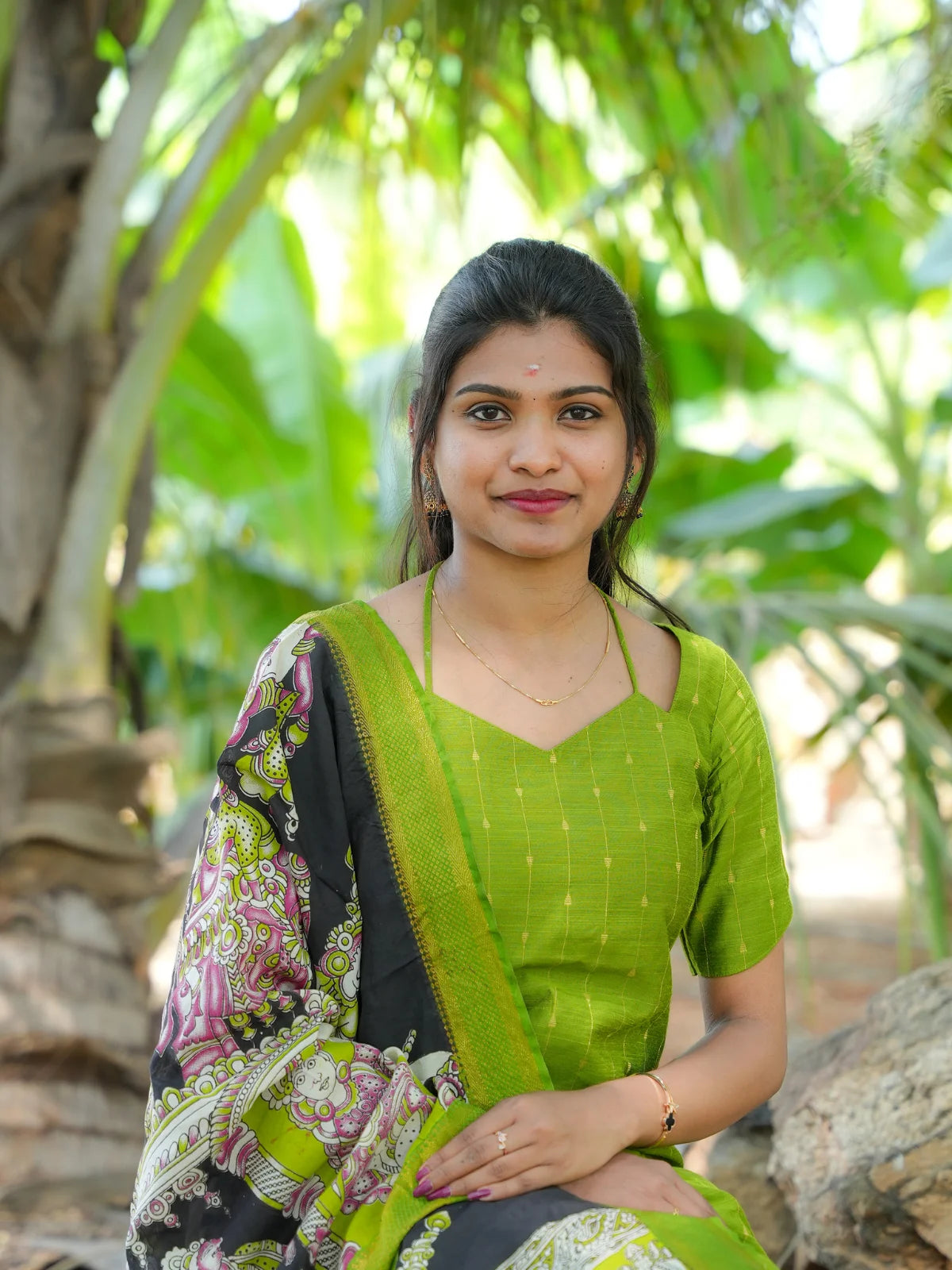 AC195 Raw Silk Kurti set with Kalamkari Silk Dupatta