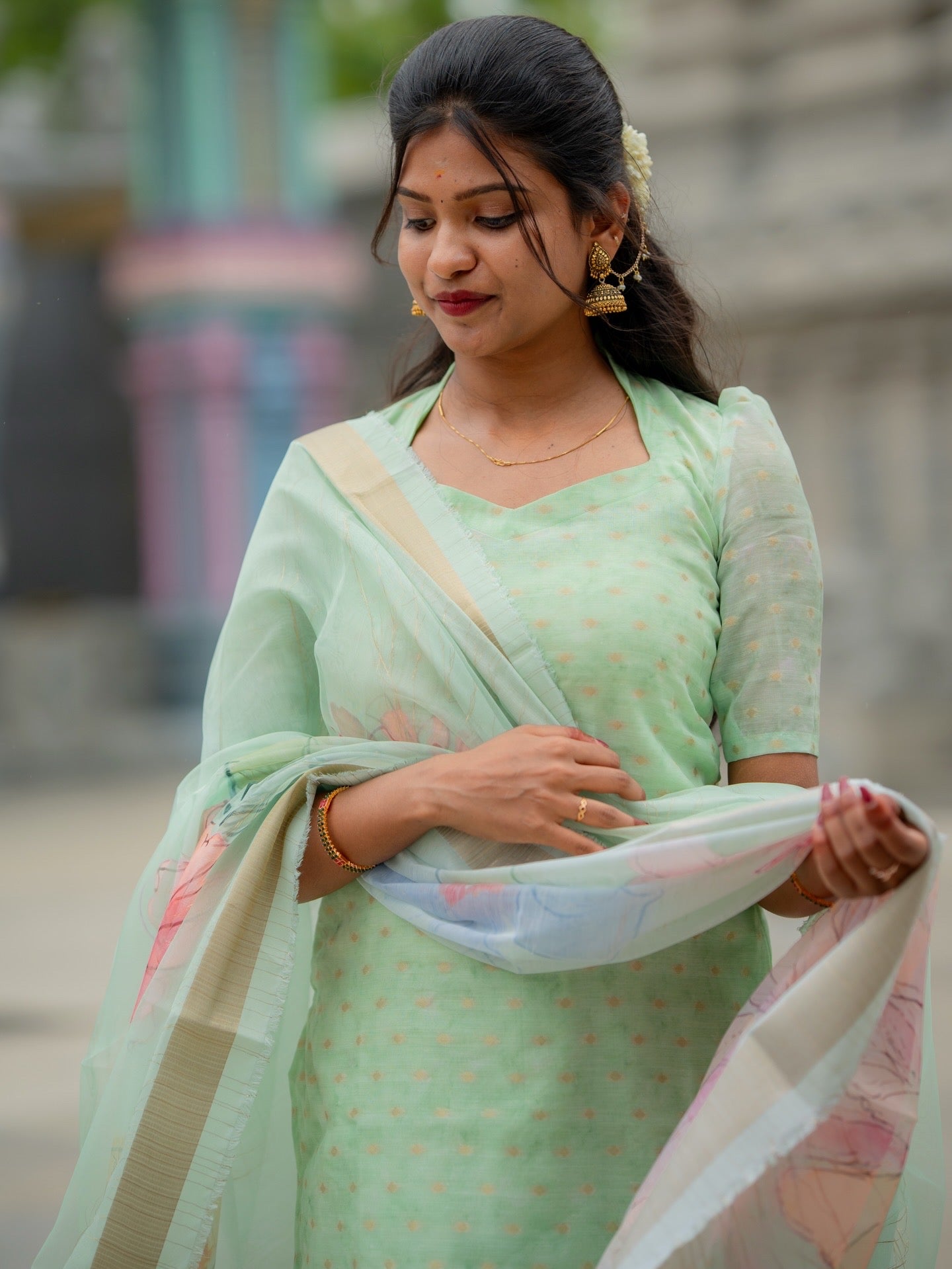 AC223 Pastel Green Soft Silk Kurti Set