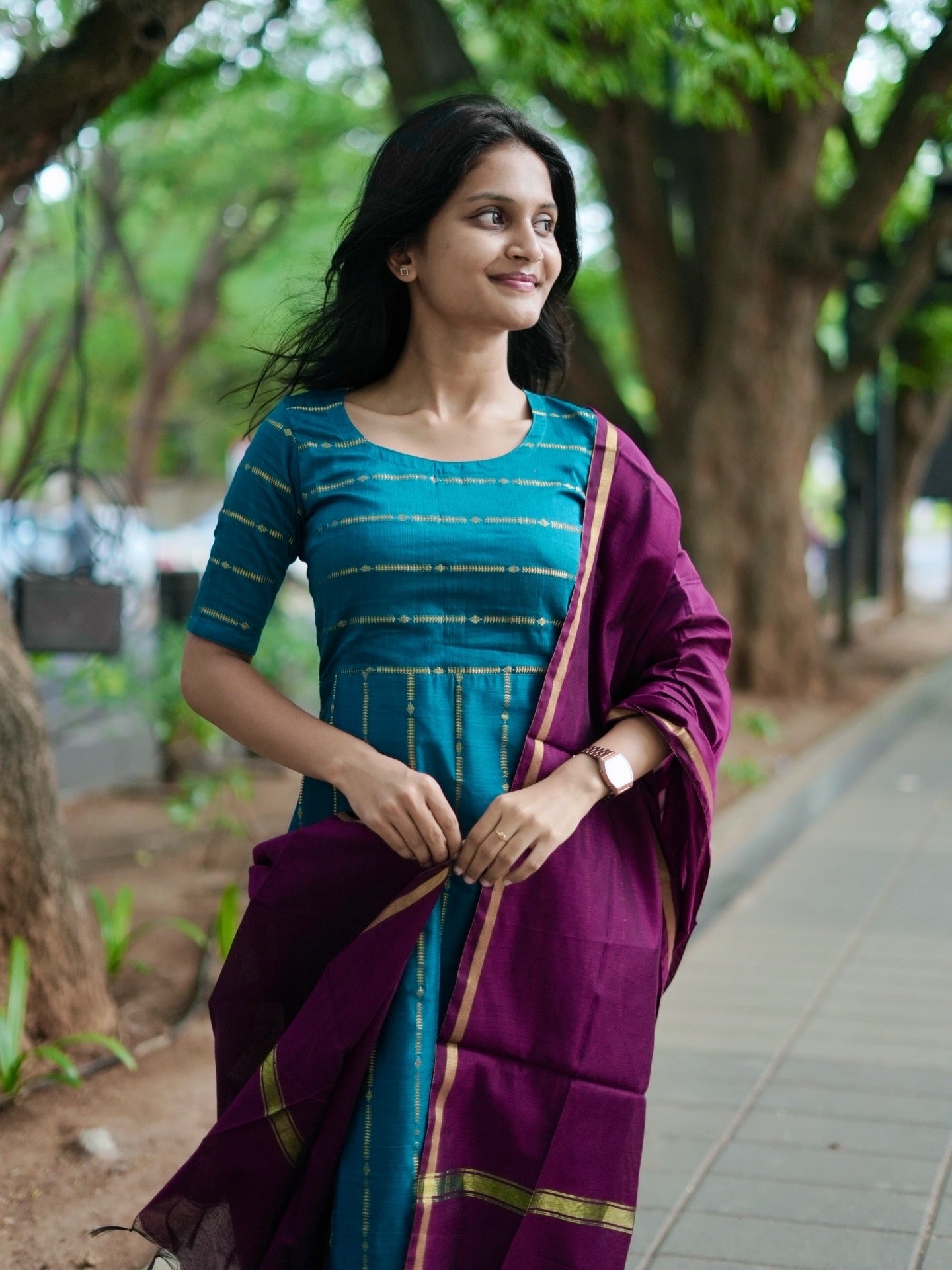 AC236 Peacock Green kurti dupatta set
