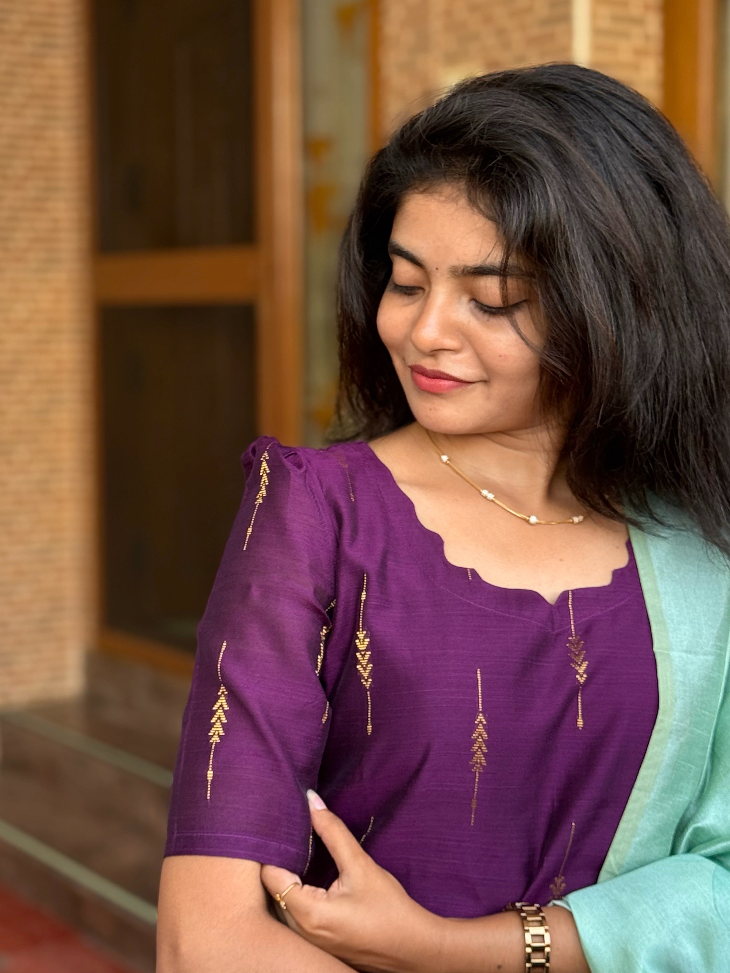 AC248 Purple Raw Silk kurti dupatta set