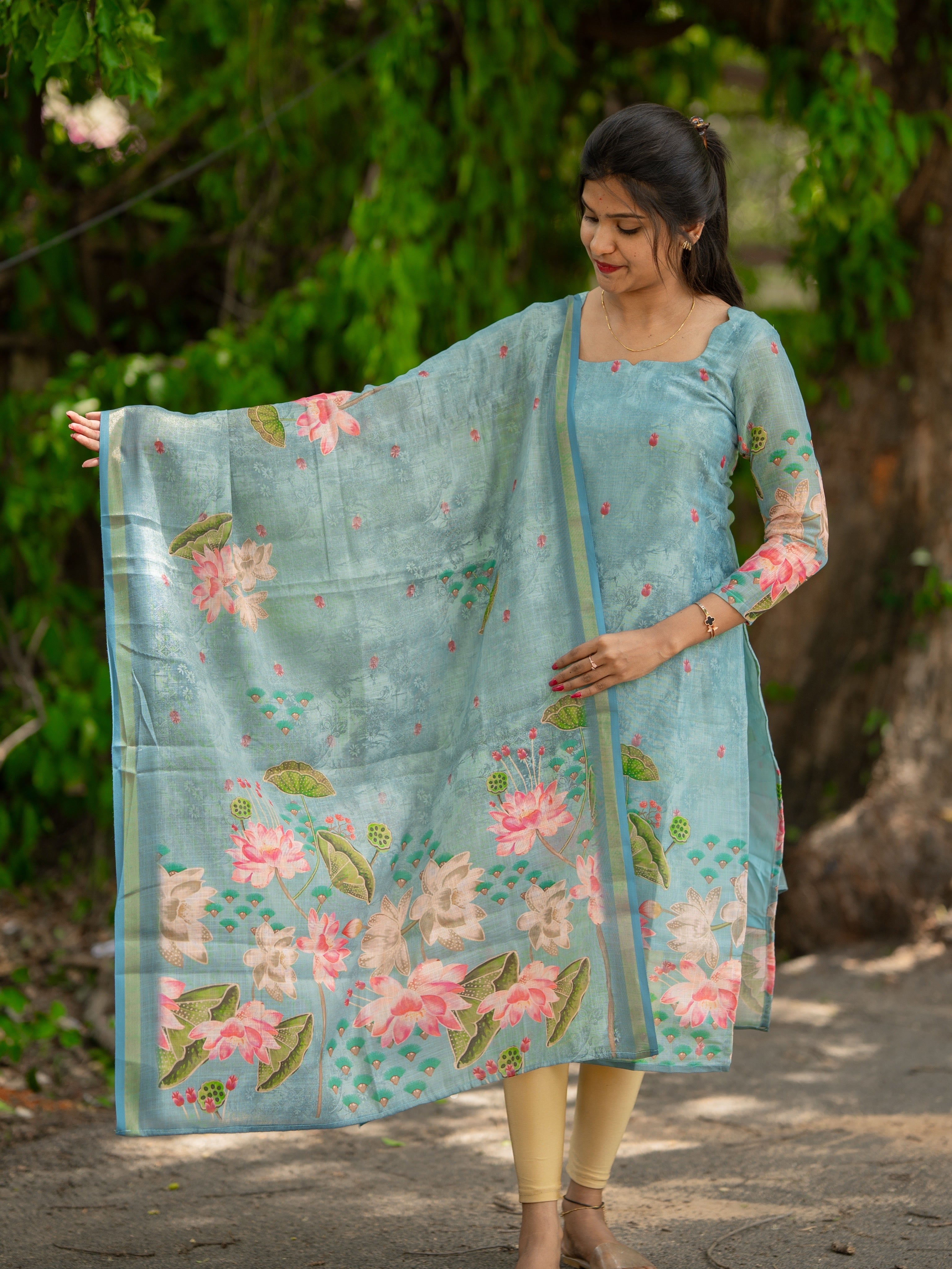 AC238 Ice Blue Chanderi Tissue Kurti Dupatta