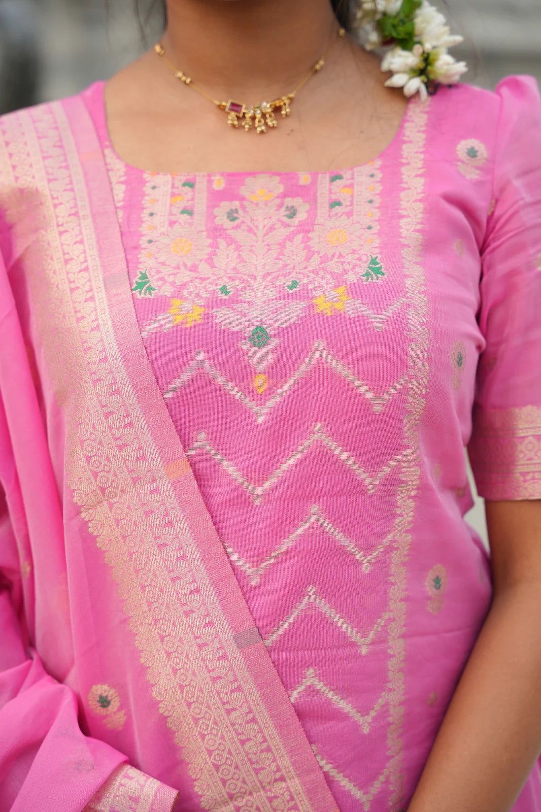 AC177 Baby Pink Banarasi Silk Suit
