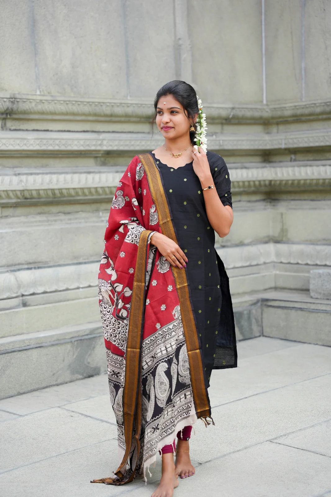 AC175 Raw Silk Kurti with Kalamkari Silk Dupatta