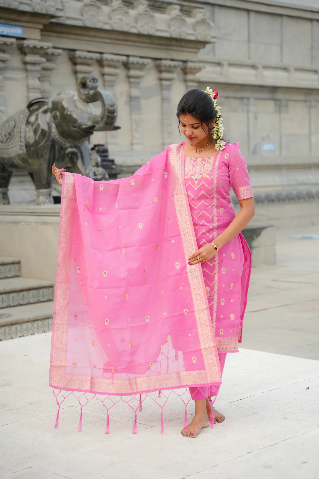 AC177 Baby Pink Banarasi Silk Suit