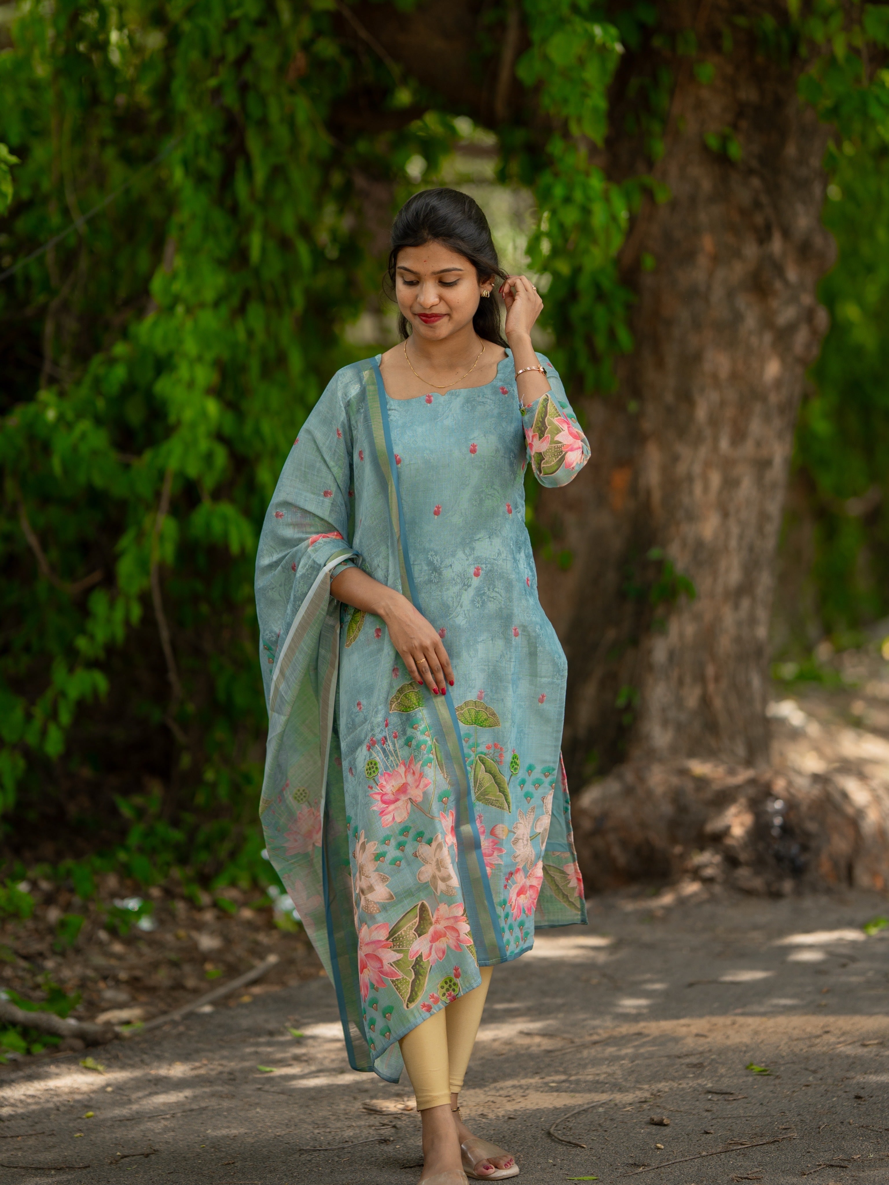 AC238 Ice Blue Chanderi Tissue Kurti Dupatta