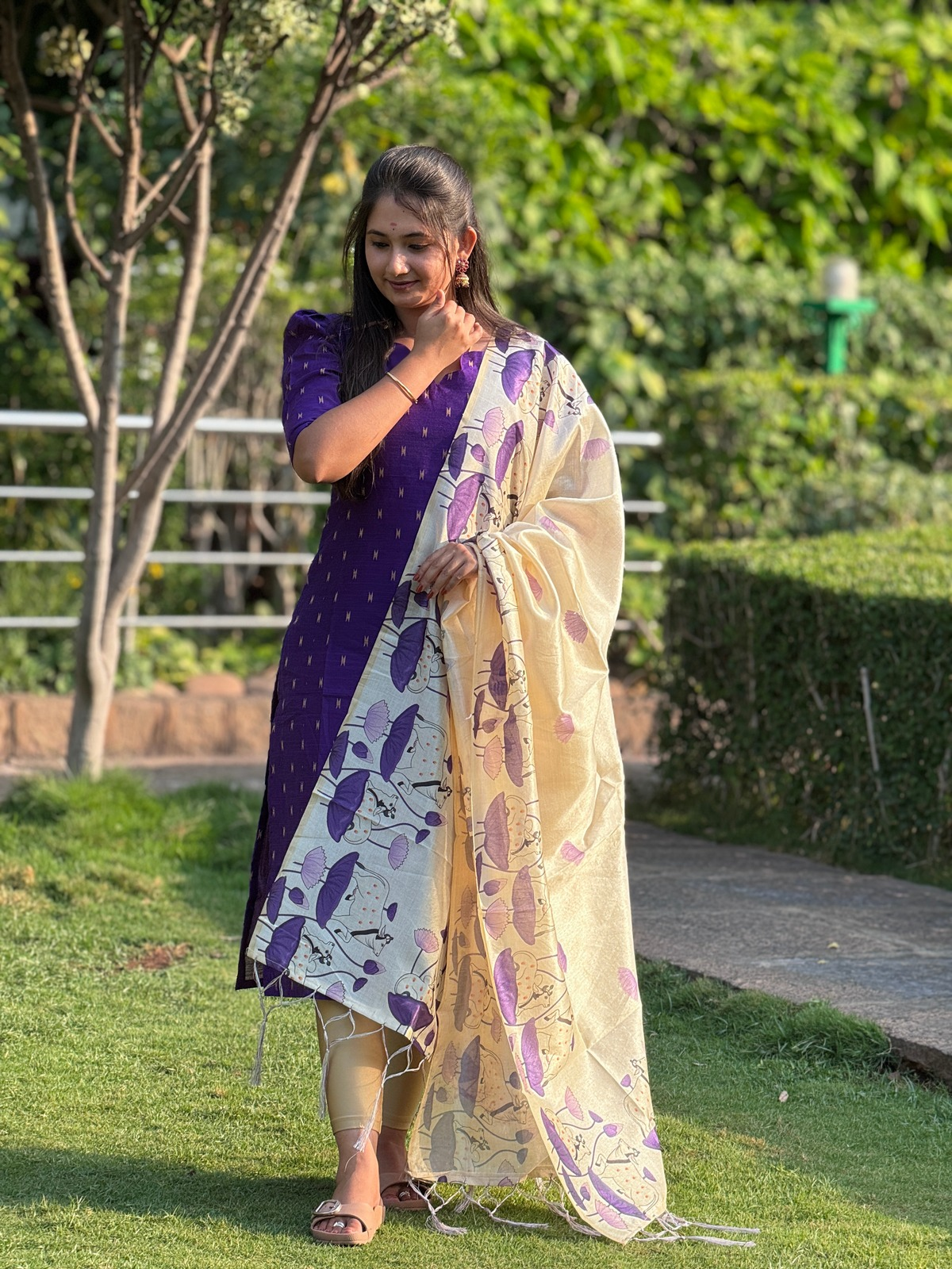 AC209 Purple Raw Silk dupatta set
