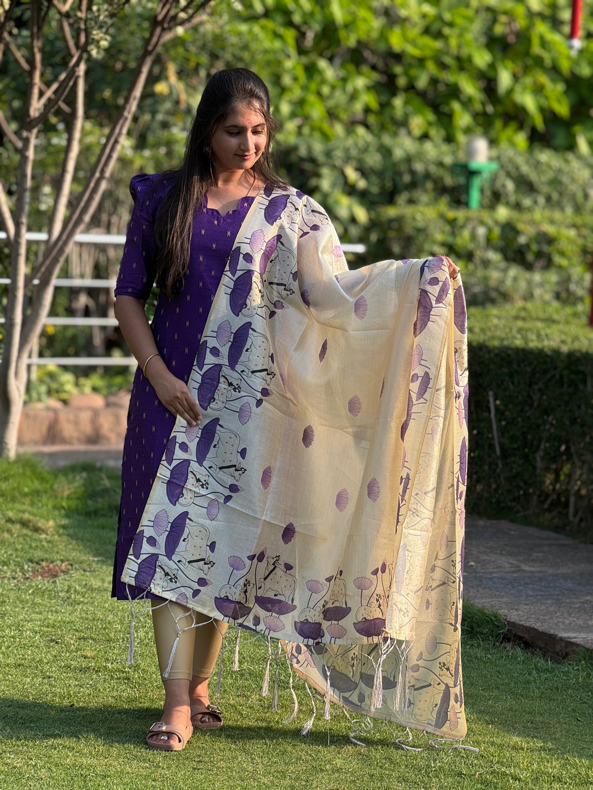 AC209 Purple Raw Silk dupatta set