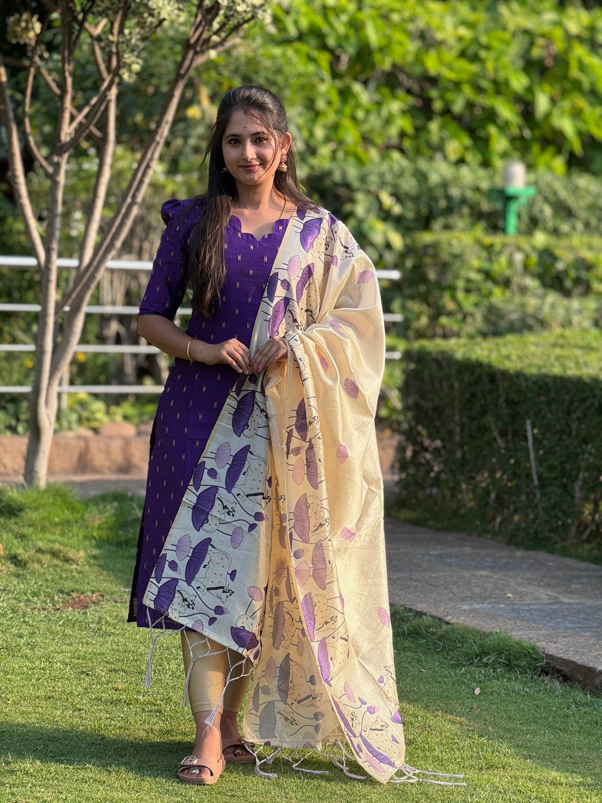 AC209 Purple Raw Silk dupatta set