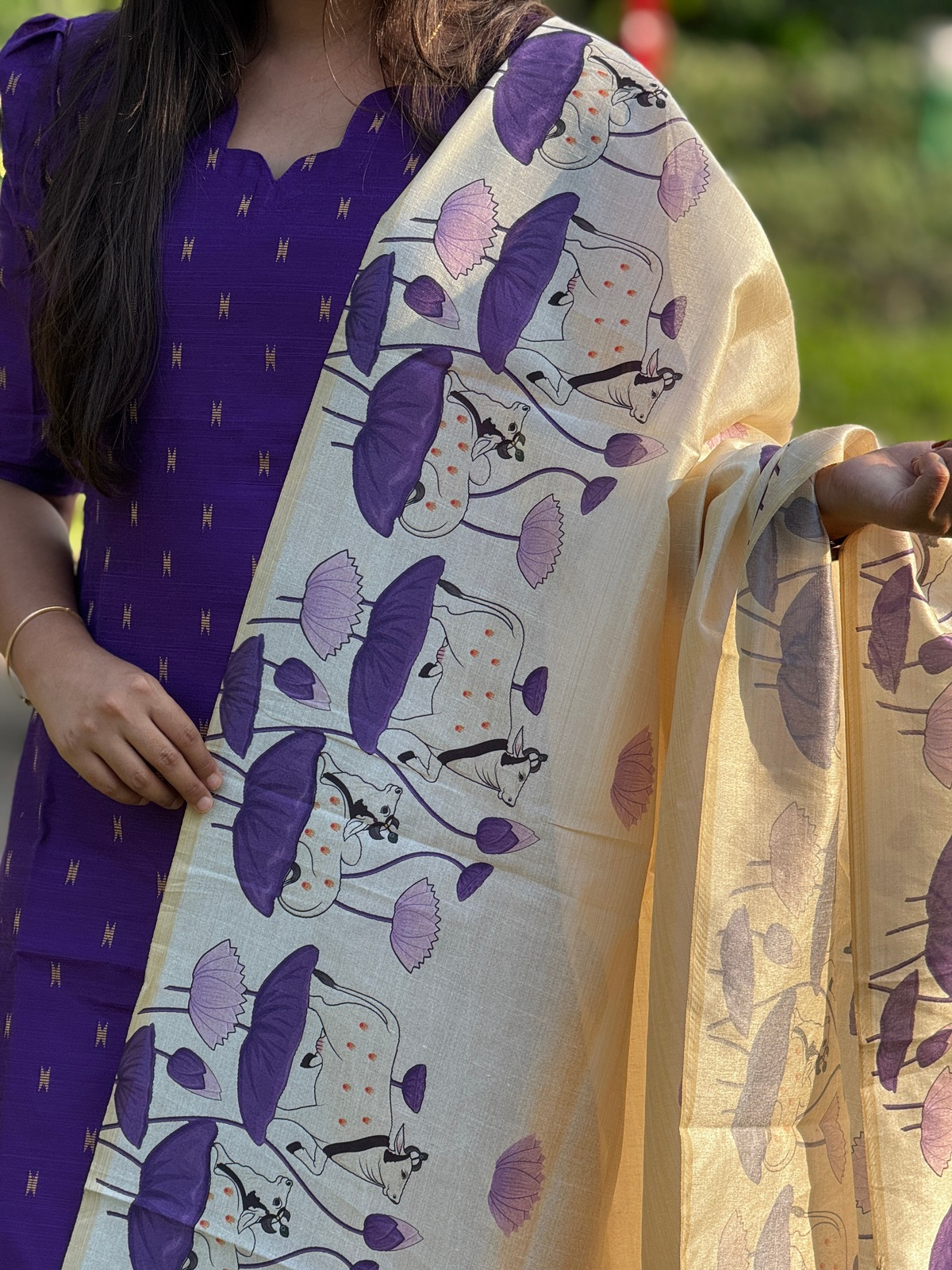 AC209 Purple Raw Silk dupatta set