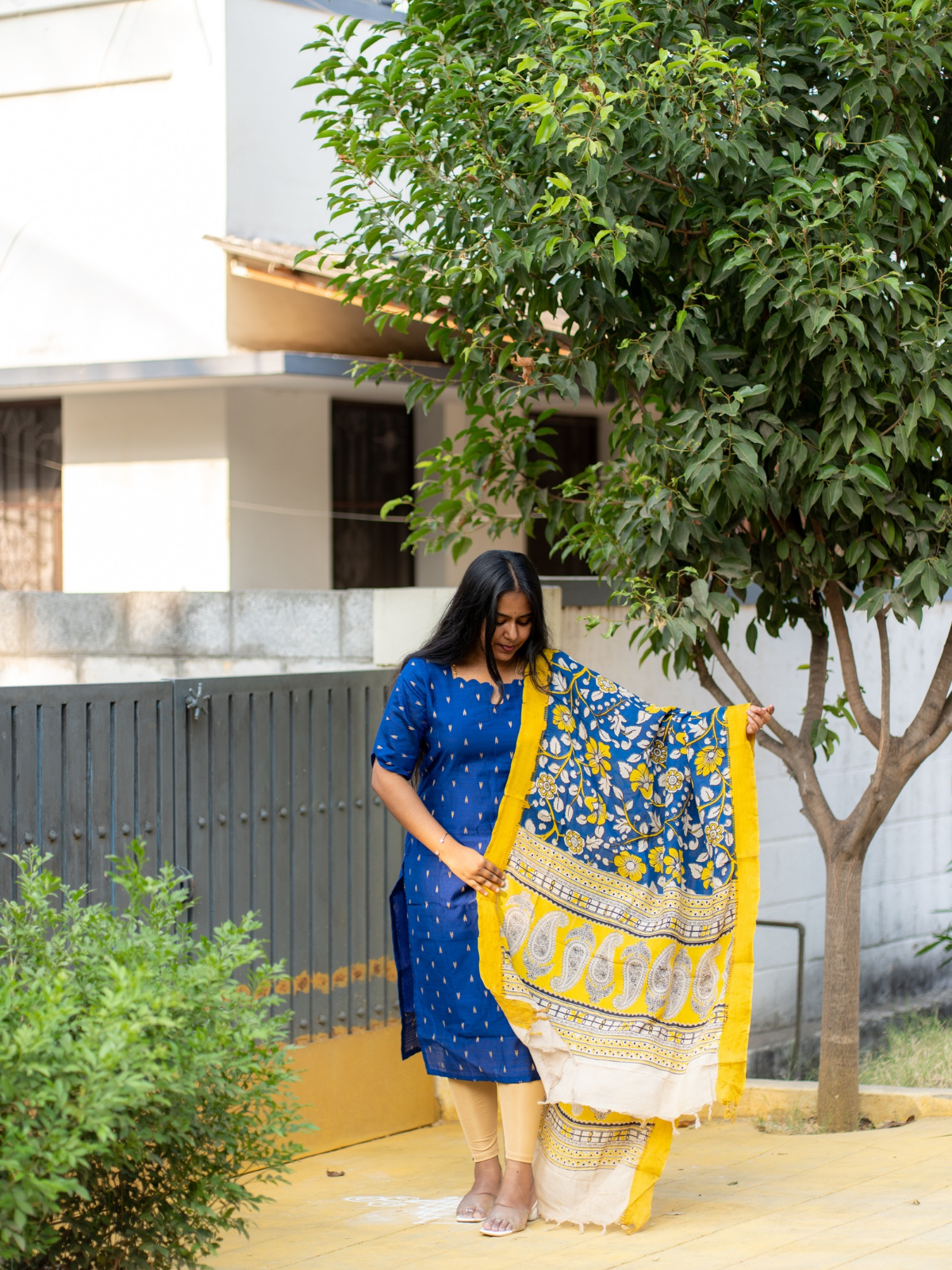 AC212 Raw Silk Kurti with Kalamkari Silk Dupatta