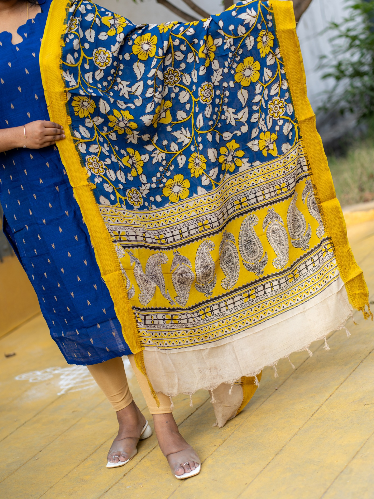 AC212 Raw Silk Kurti with Kalamkari Silk Dupatta