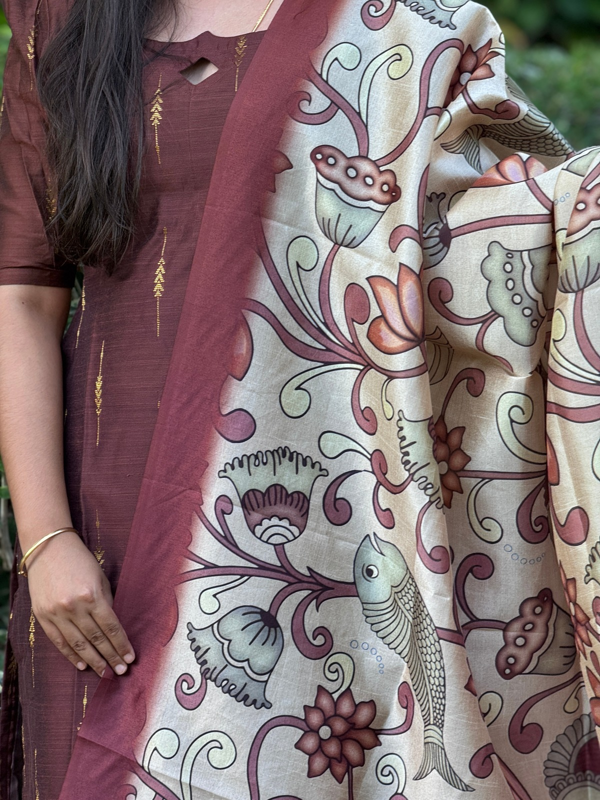 AC214 Brown Raw Silk dupatta set
