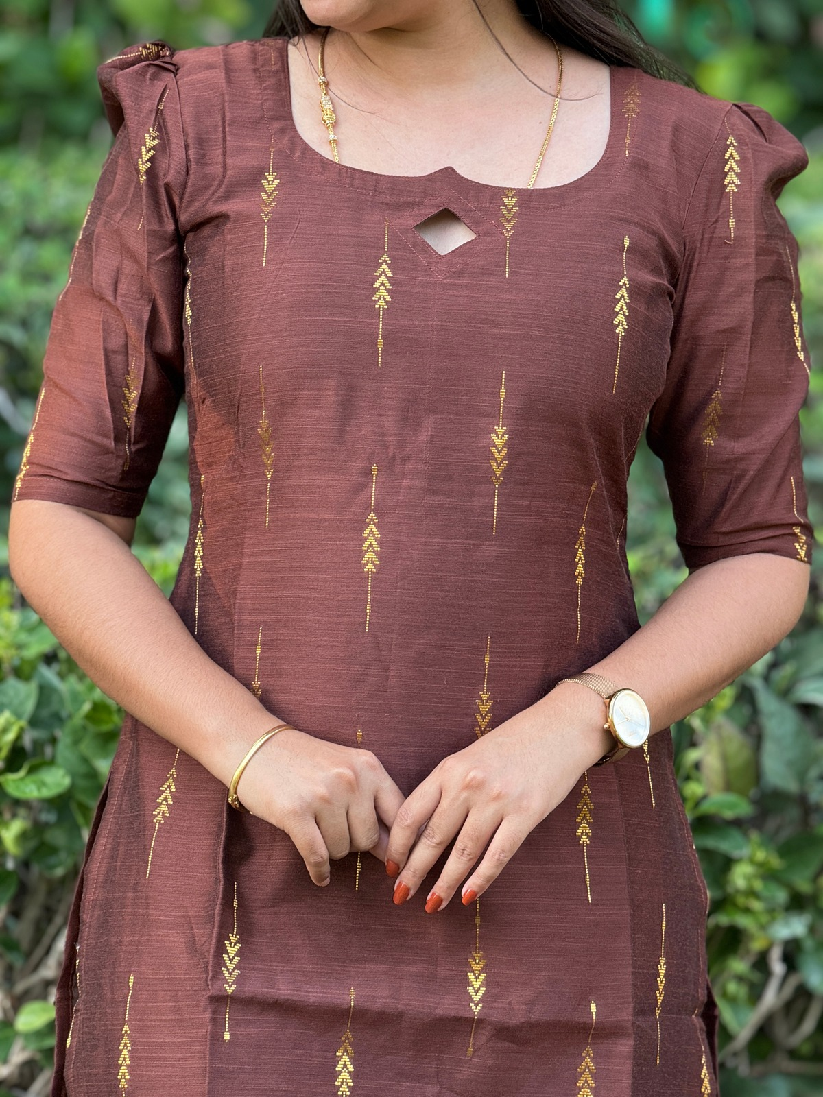 AC214 Brown Raw Silk dupatta set