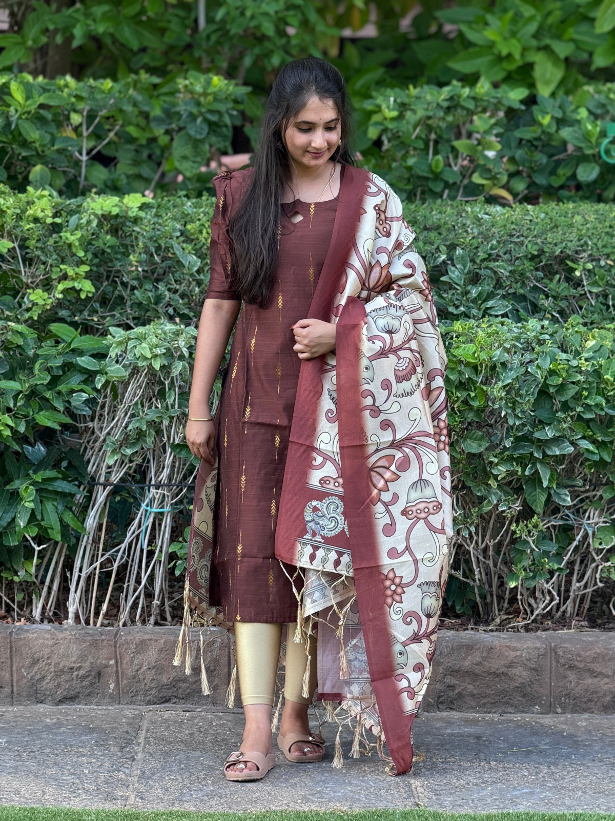 AC214 Brown Raw Silk dupatta set