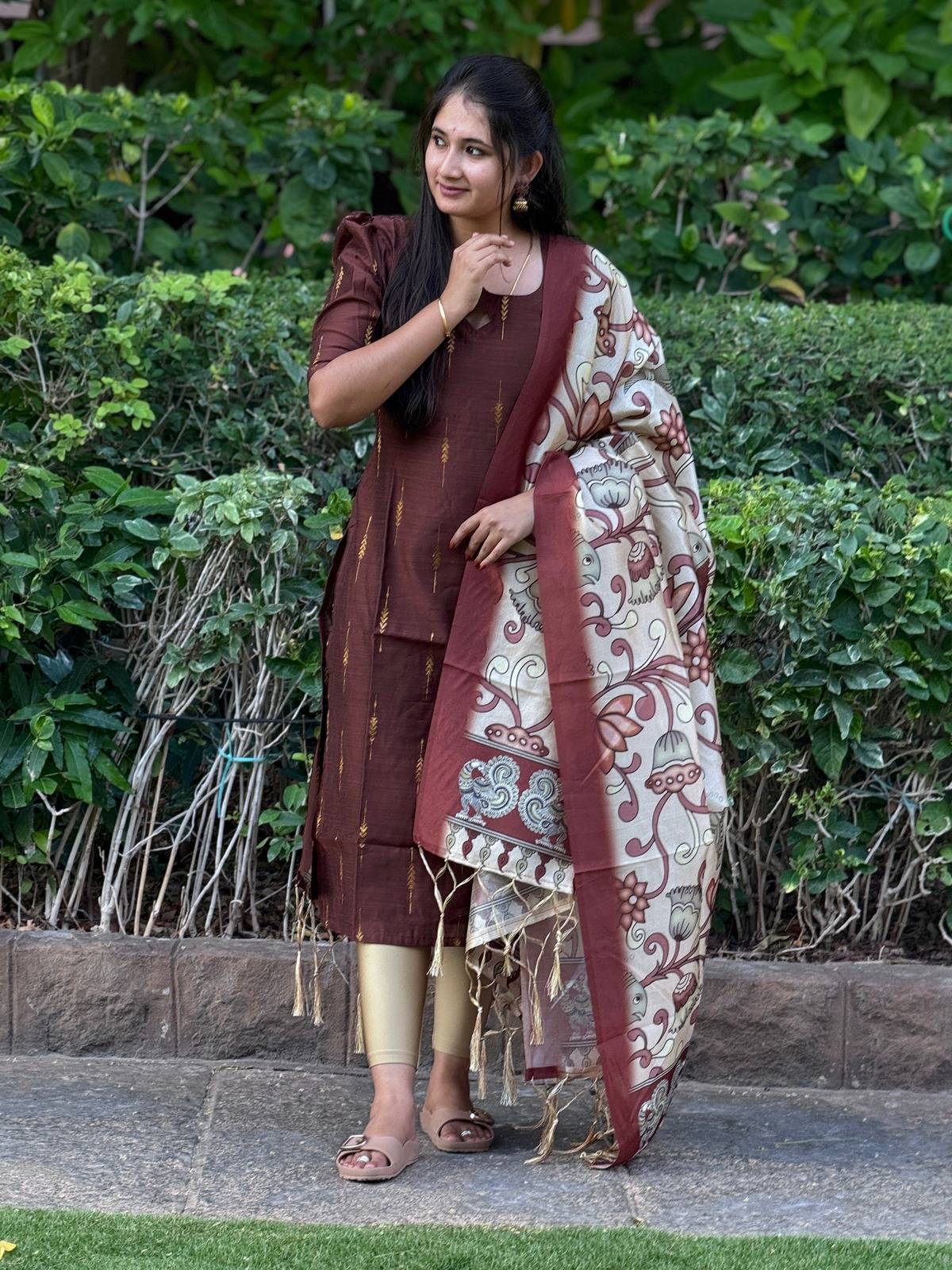 AC214 Brown Raw Silk dupatta set