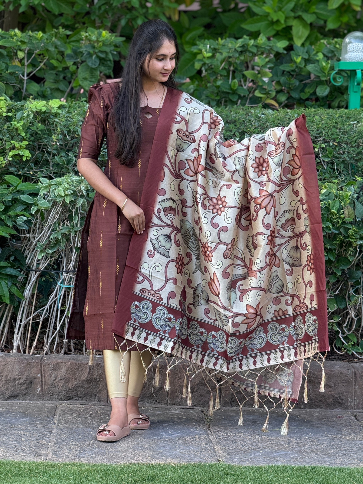 AC214 Brown Raw Silk dupatta set