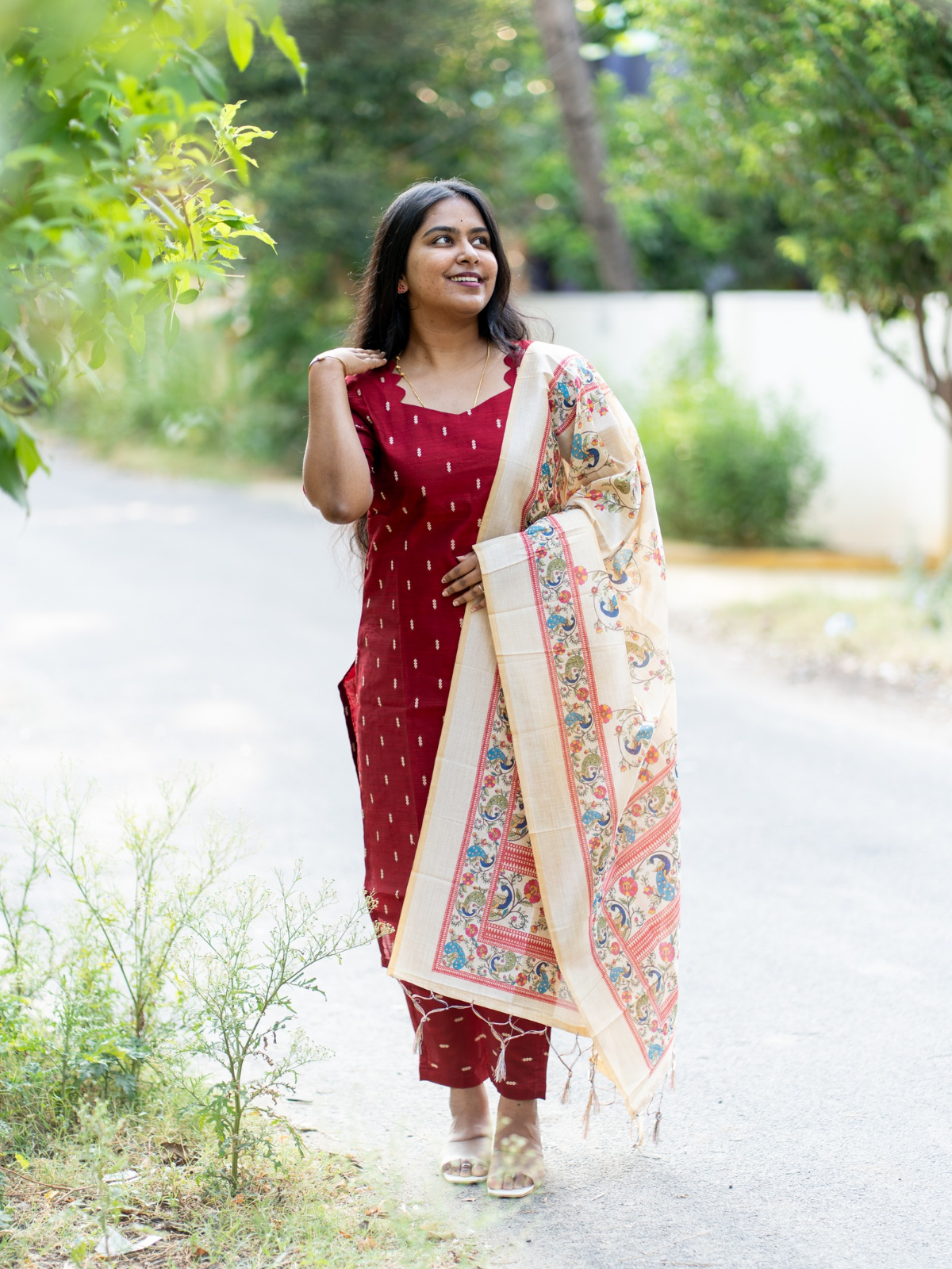 AC215 Dark Maroon Raw Silk Set
