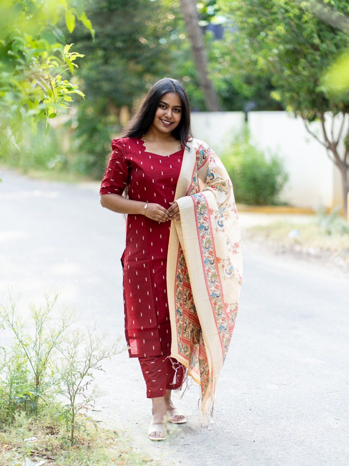 AC215 Dark Maroon Raw Silk Set