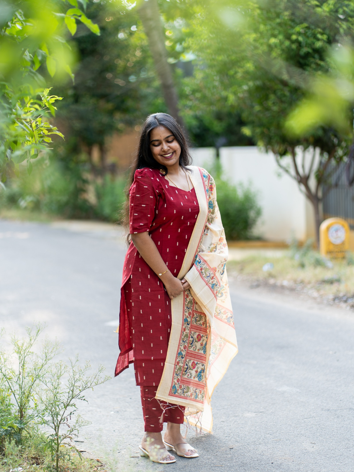 AC215 Dark Maroon Raw Silk Set