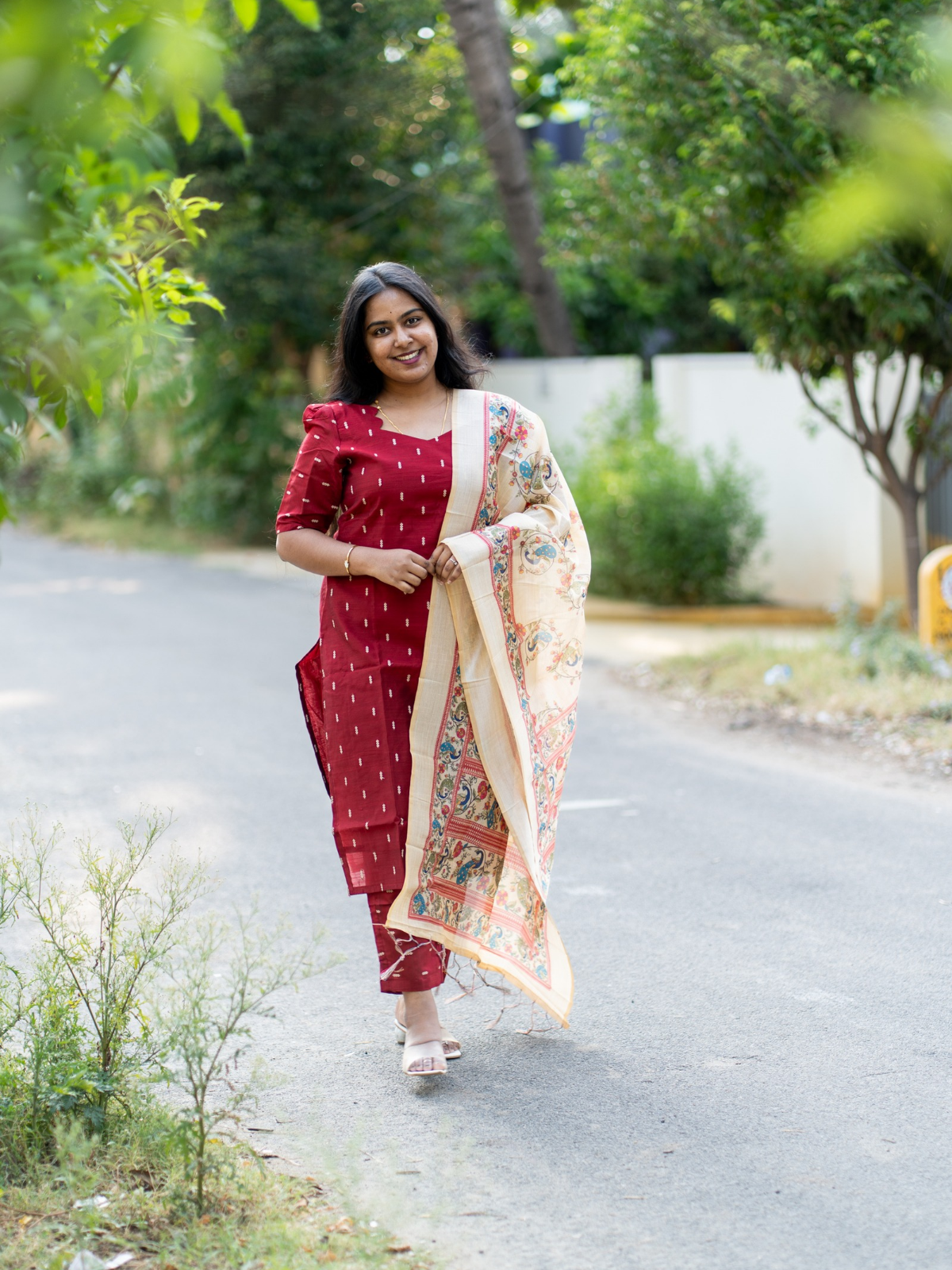 AC215 Dark Maroon Raw Silk Set