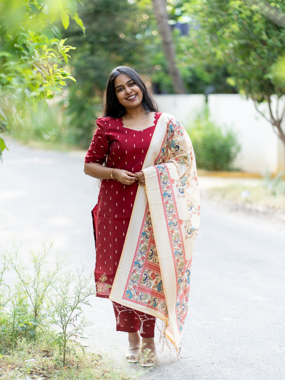 AC215 Dark Maroon Raw Silk Set