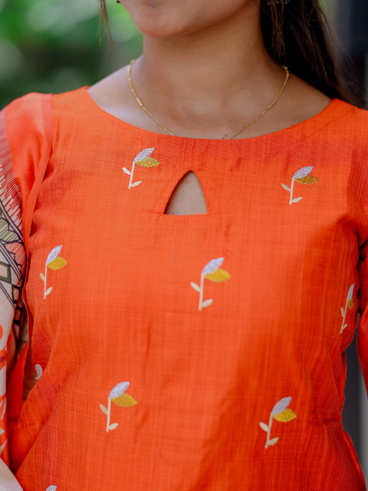 AC205 Rustic Orange Raw Silk Kurti Set