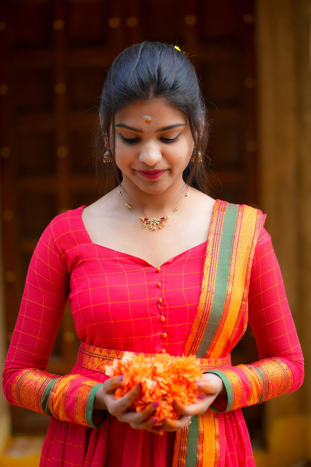 AC168 Narayanpet Cotton Gown with Dupatta Set