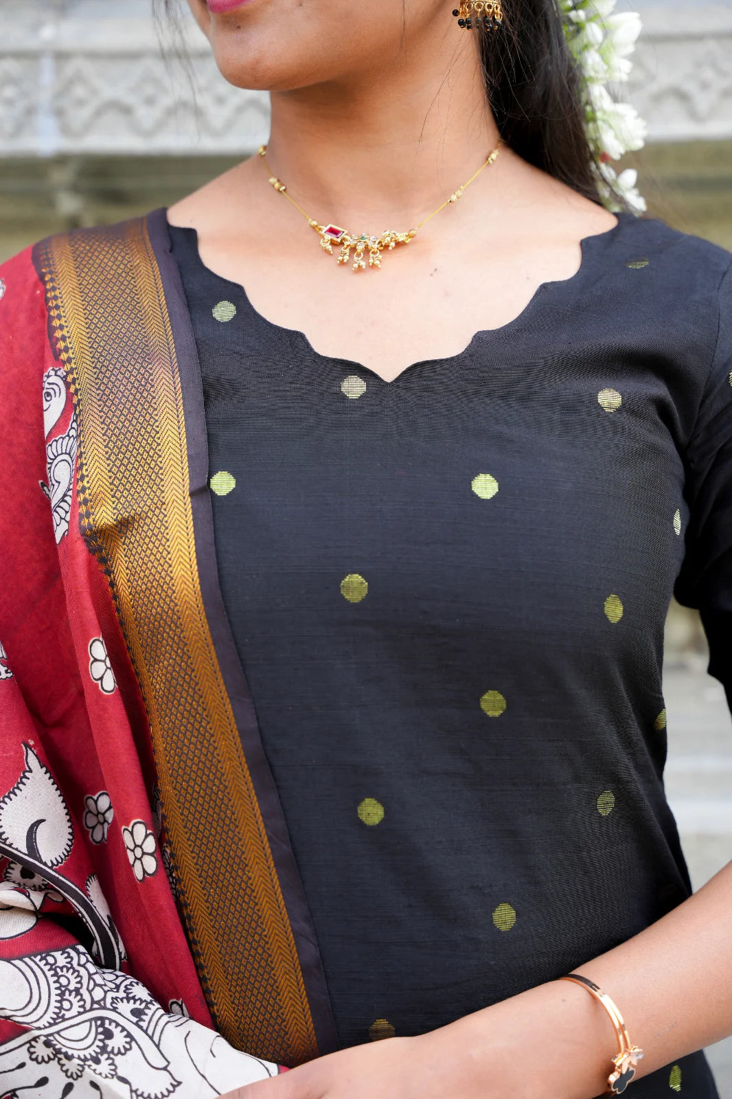 AC175 Raw Silk Kurti with Kalamkari Silk Dupatta