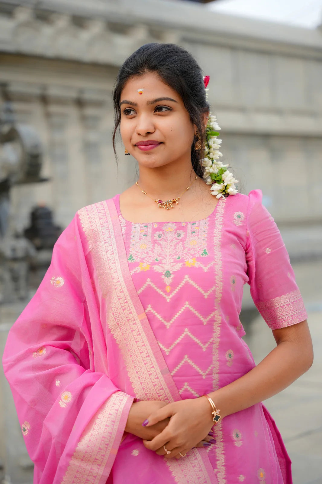 AC177 Baby Pink Banarasi Silk Suit